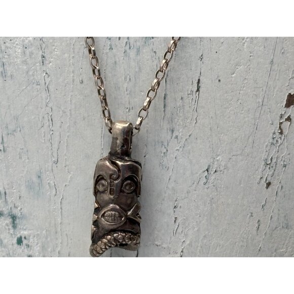 Jewelry - Handcrafted Silver Pendant Tiki Mask Unique Necklace 9"